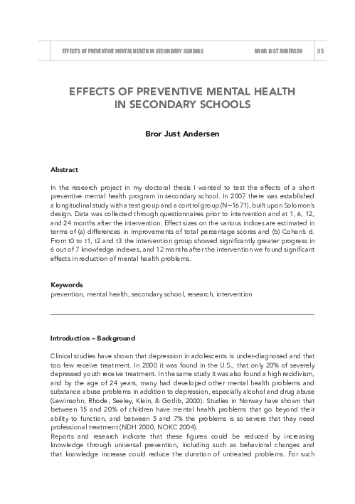 (PDF) Effects of Preventive Mental Health in Secondary Schools