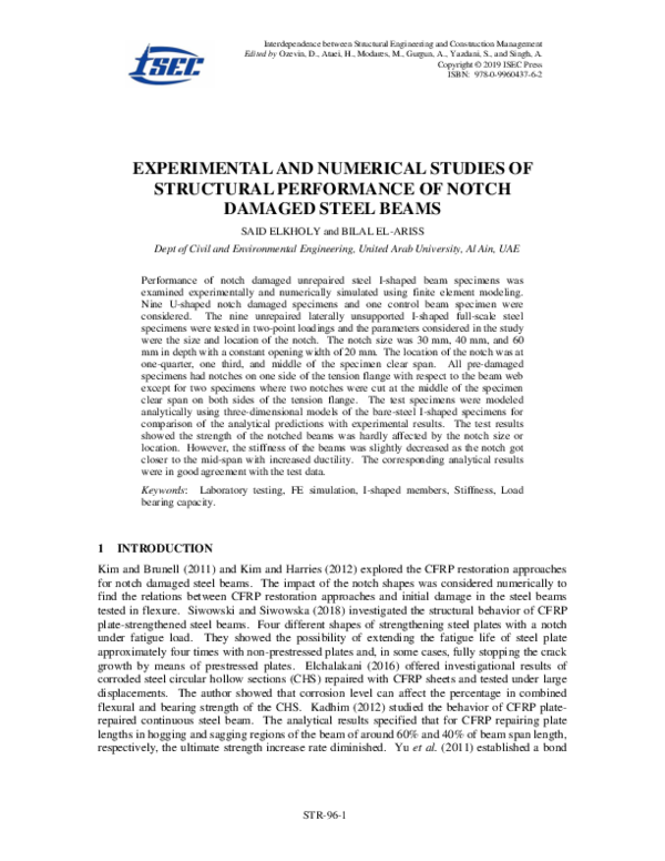 (PDF) Experimental and Numerical Studies of Structural Performance of ...