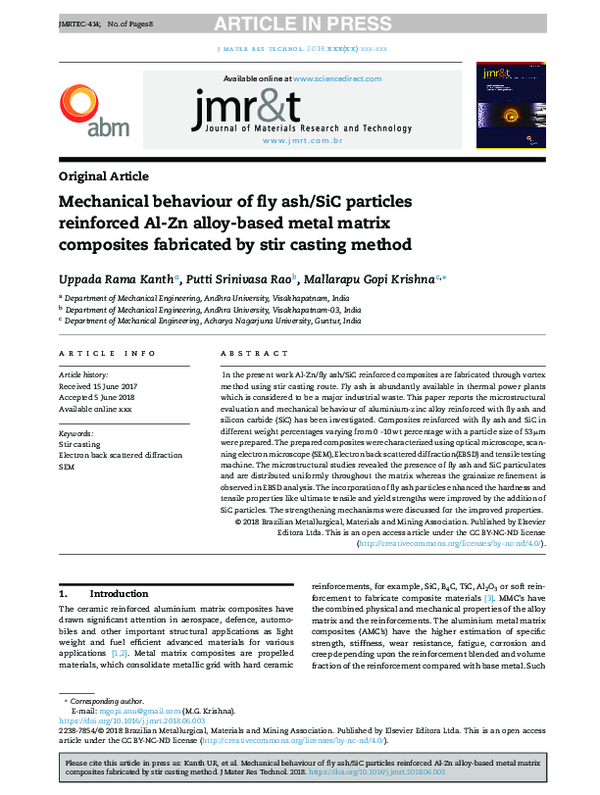 (PDF) Mechanical behaviour of fly ash/SiC particles reinforced Al-Zn ...