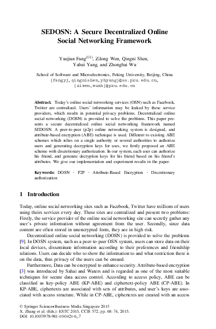 (PDF) SEDOSN: A Secure Decentralized Online Social Networking Framework