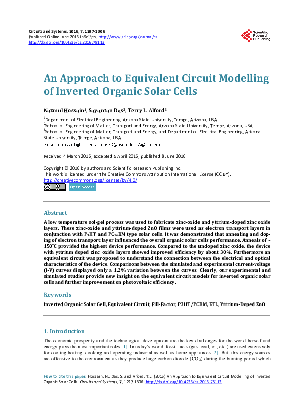(PDF) An Approach to Equivalent Circuit Modelling of Inverted Organic ...