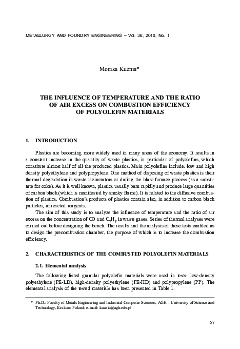 (PDF) The Influence of Temperature and the Ratio of Air Excess on ...