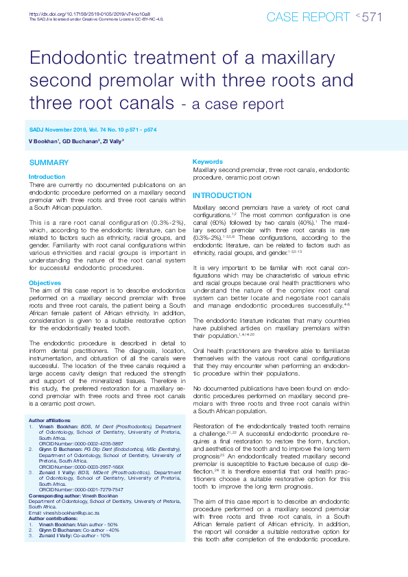 (PDF) Endodontic treatment of a maxillary second premolar with three