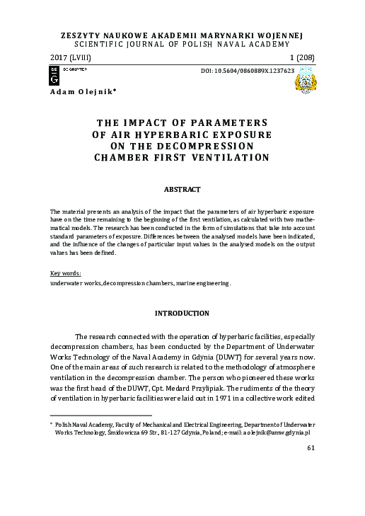 (PDF) The Impact of Parameters of Air Hyperbaric Exposure on the ...