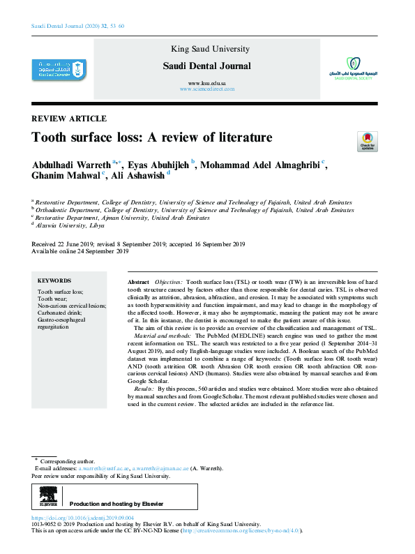 (PDF) Tooth surface loss A review of literature eyas abuhijleh