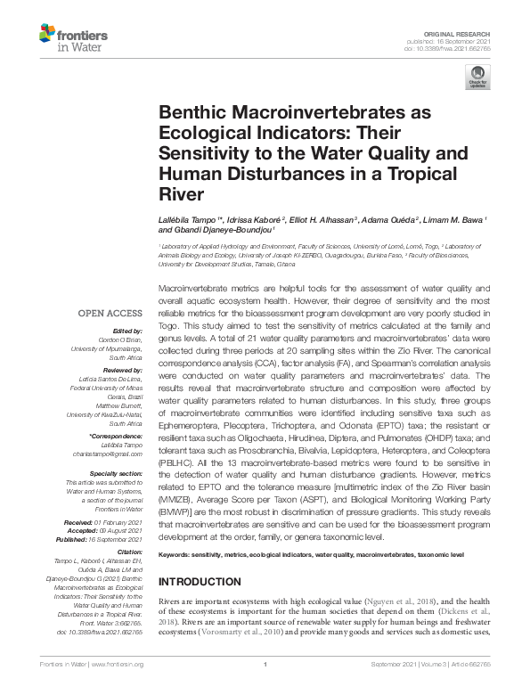 (PDF) Benthic Macroinvertebrates as Ecological Indicators: Their ...