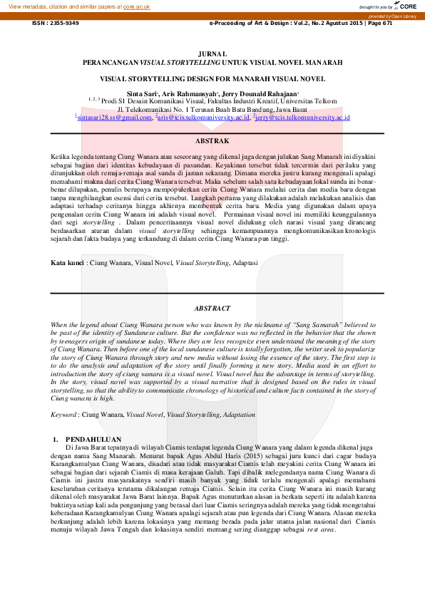 (PDF) Perancangan Visual Story Telling Untuk Visual Novel Manarah