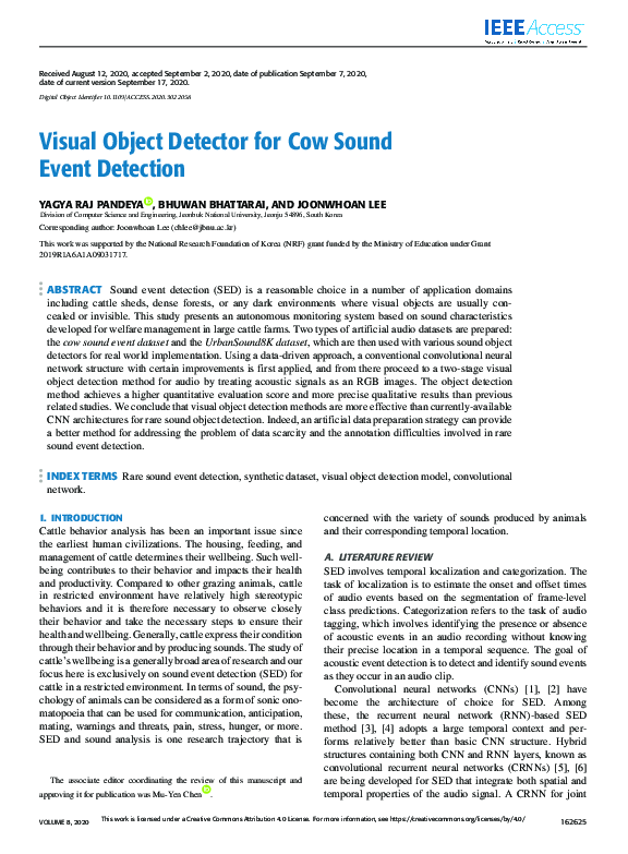 (PDF) Visual Object Detector for Cow Sound Event Detection