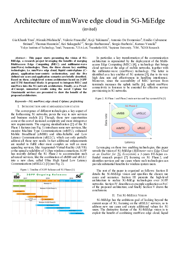 (PDF) Architecture of mmWave edge cloud in 5 G-MiEdge ( invited )