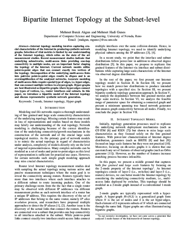 (PDF) Bipartite Internet topology at the subnet-level