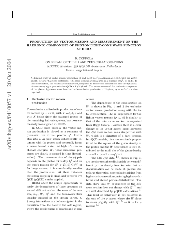 (PDF) Production of Vector Mesons and Measurement of the Hadronic ...