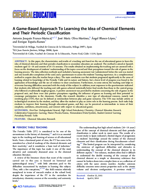 (PDF) A Game-Based Approach To Learning the Idea of Chemical Elements ...