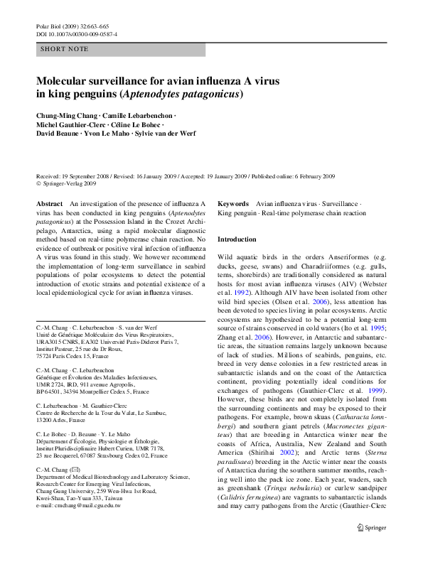 (PDF) Molecular surveillance for avian influenza A virus in king ...