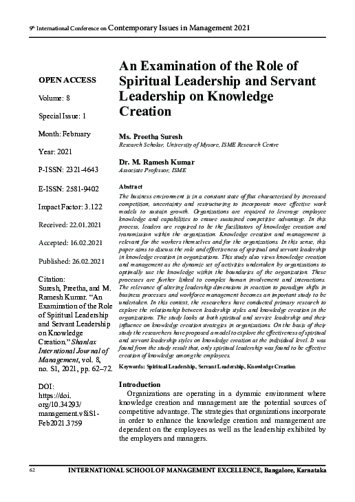 (PDF) An Examination of the Role of Spiritual Leadership and Servant ...