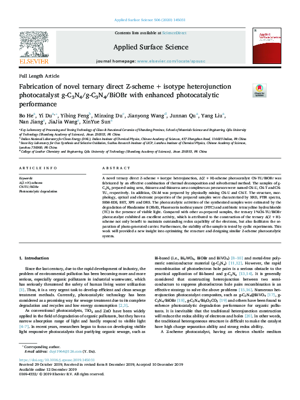(PDF) Fabrication of novel ternary direct Z-scheme + isotype ...