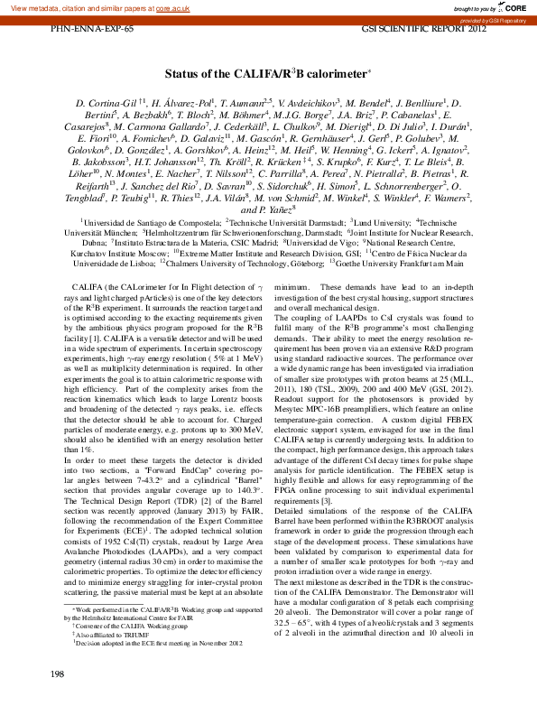 (PDF) Status of the CALIFA/R$^{3}$B calorimeter