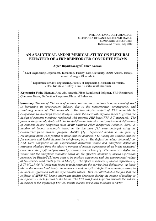 (PDF) An Analytical and Numerical Study on Flexural Behavior of Afrp ...