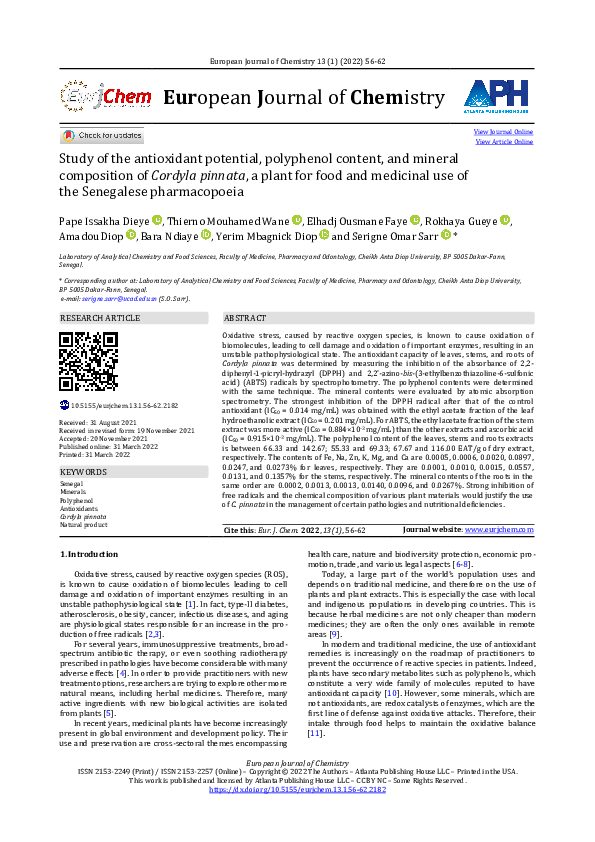 (PDF) Study of the antioxidant potential, polyphenol content, and ...