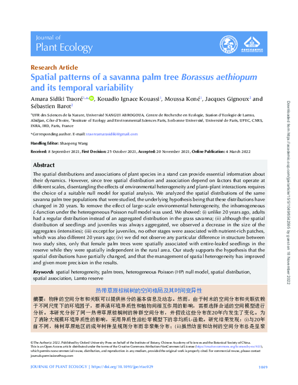 (PDF) Spatial patterns of a savanna palm tree Borassus aethiopum and ...