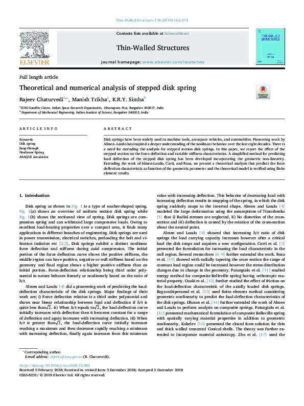 (PDF) Theoretical and numerical analysis of stepped disk spring