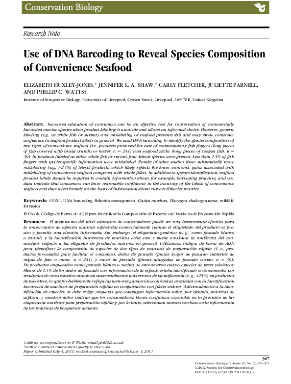 (PDF) Use of DNA Barcoding to Reveal Species Composition of Convenience ...