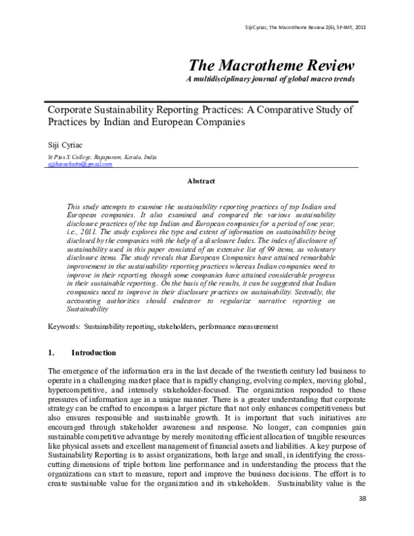 (PDF) Corporate Sustainability Reporting Practices: A Comparative Study ...