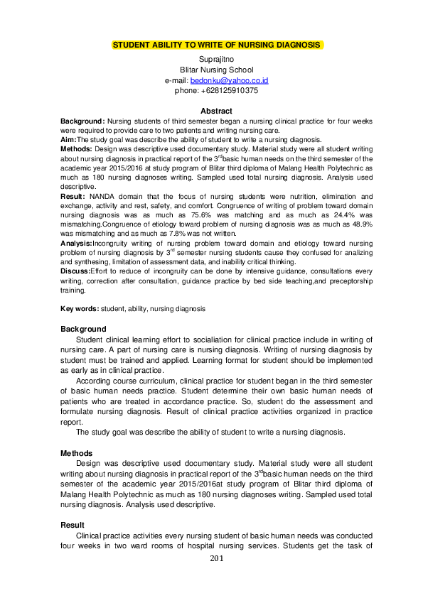 (PDF) Student Ability to Write of Nursing Diagnosis