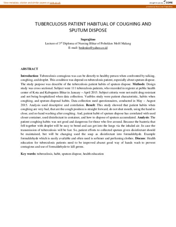 (PDF) Tuberculosis Patient Habitual of Coughing and Sputum Dispose