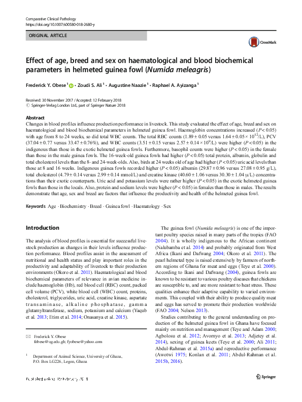 (PDF) Effect of age, breed and sex on haematological and blood ...