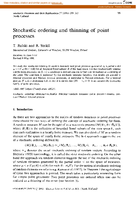 (PDF) Stochastic ordering and thinning of point processes