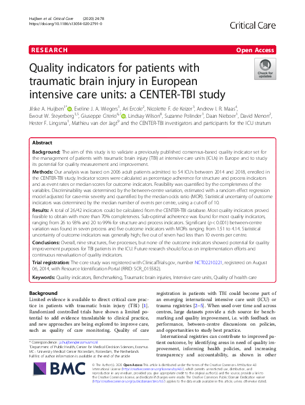 (PDF) Quality indicators for patients with traumatic brain injury in ...