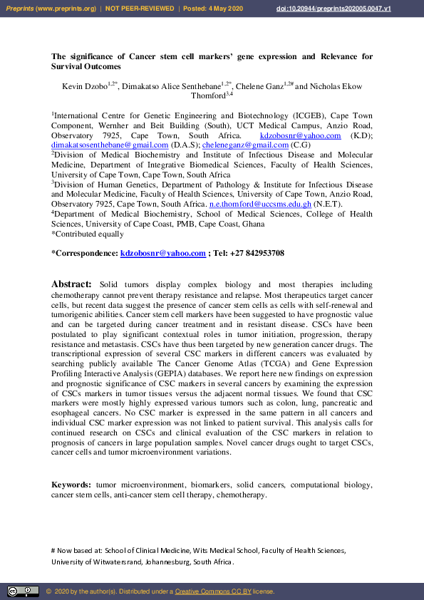 (PDF) The Significance of Cancer Stem Cell Markers’ Gene Expression and ...