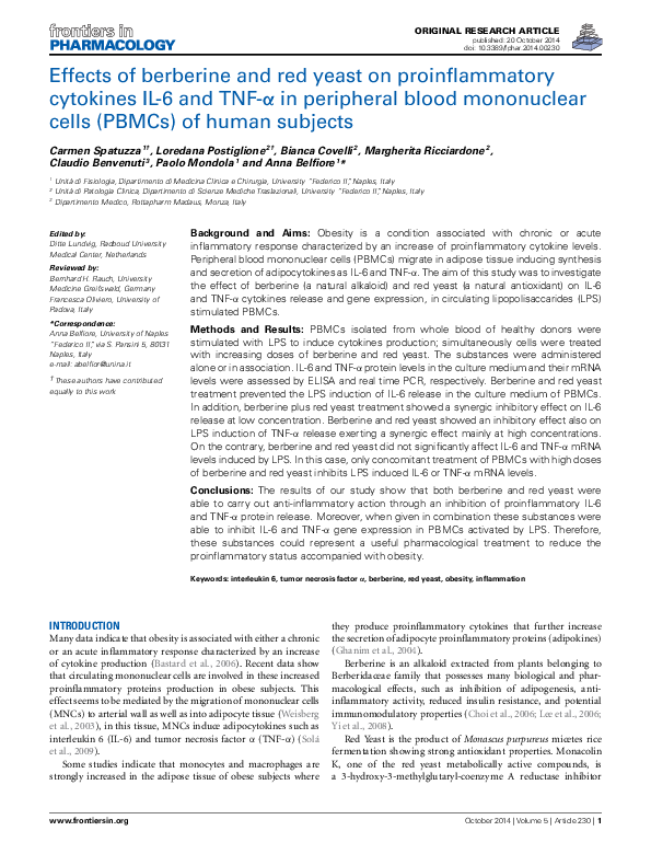 (PDF) Effects of berberine and red yeast on proinflammatory cytokines ...