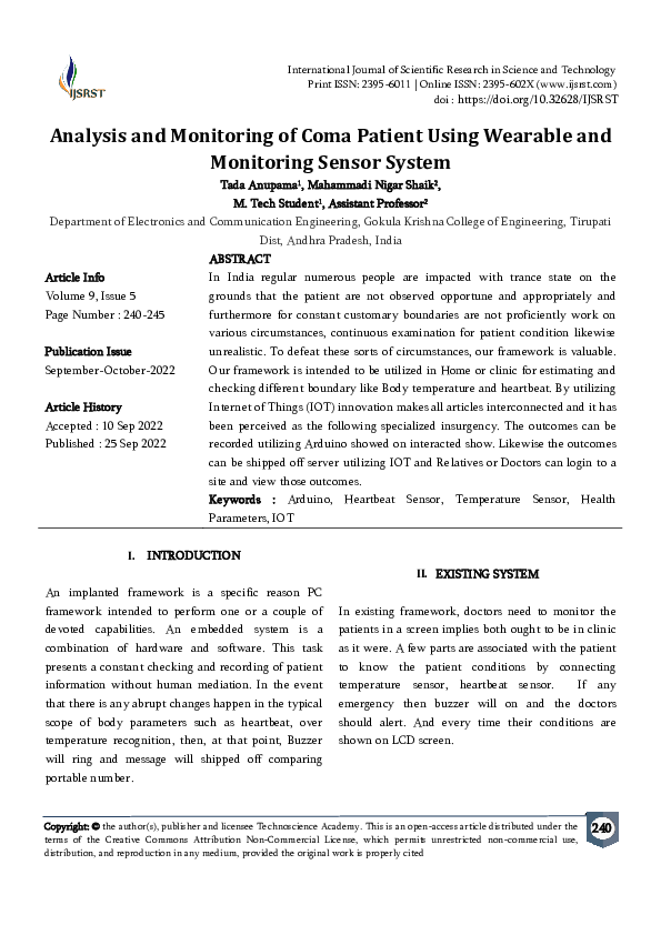 (PDF) Analysis and Monitoring of Coma Patient Using Wearable and ...