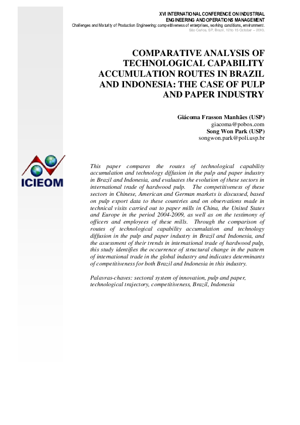 (PDF) Comparative Analysis of Technological Capability Accumulation