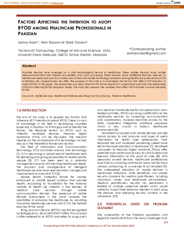 (PDF) Factors affecting the intention to adopt BYOD among healthcare ...