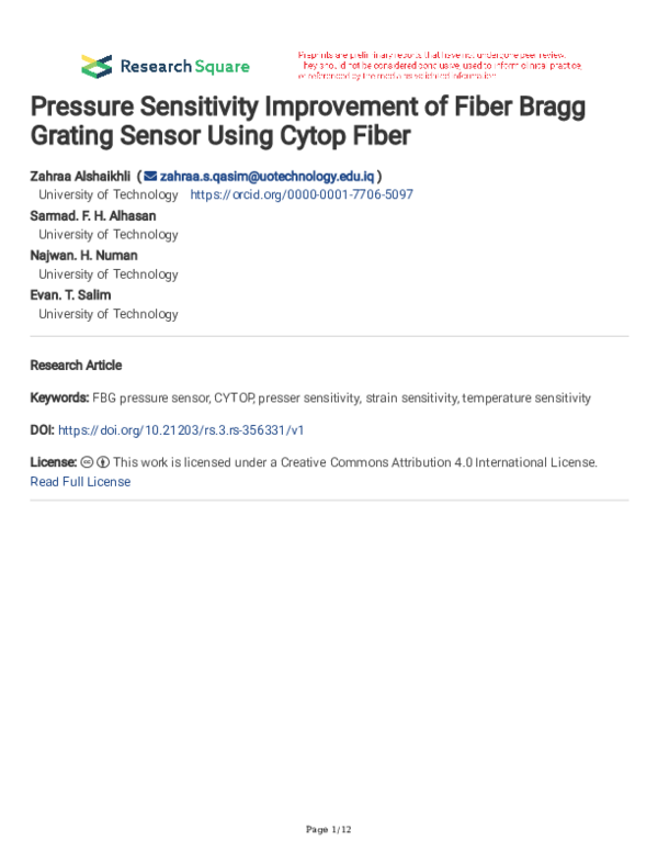 (PDF) Pressure Sensitivity Improvement of Fiber Bragg Grating Sensor ...