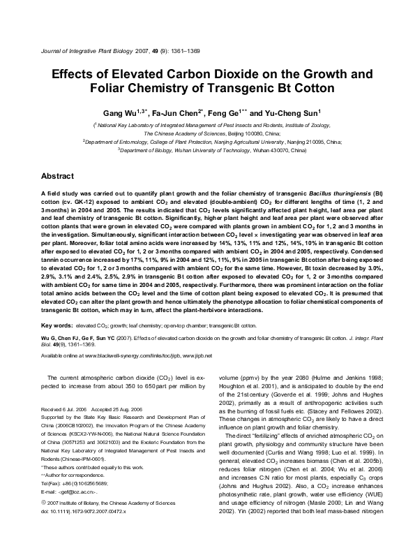 (PDF) Effects of Elevated Carbon Dioxide on the Growth and Foliar ...