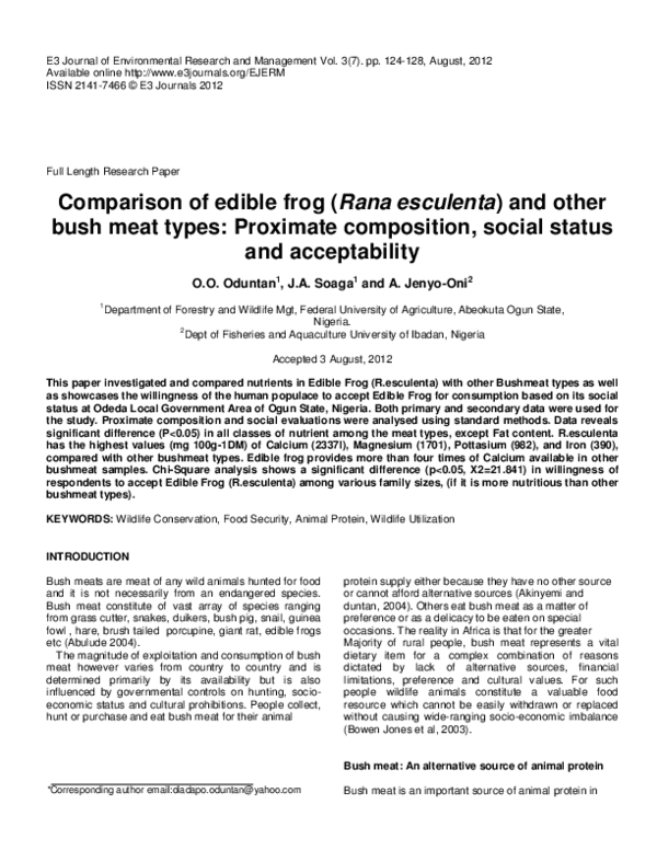 (PDF) Comparison of edible frog (Rana esculenta) and other bush meat ...