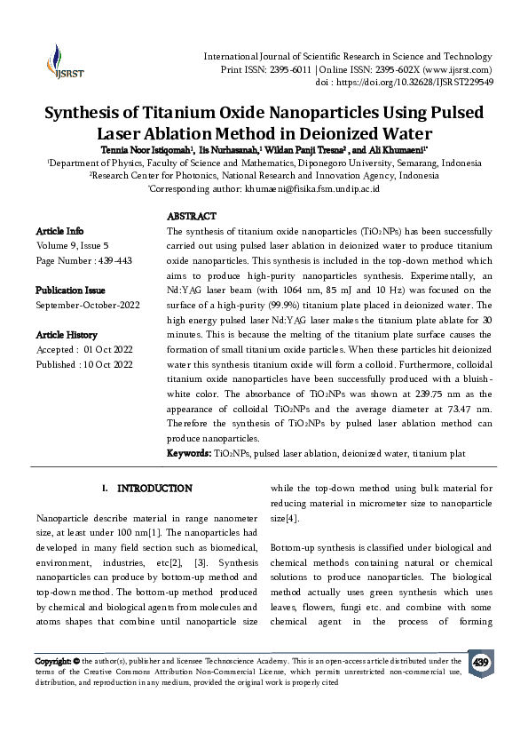 (PDF) Synthesis of Titanium Oxide Nanoparticles Using Pulsed Laser ...