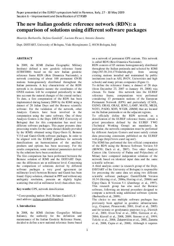 (PDF) The new Italian geodetic reference network (RDN): a comparison of ...