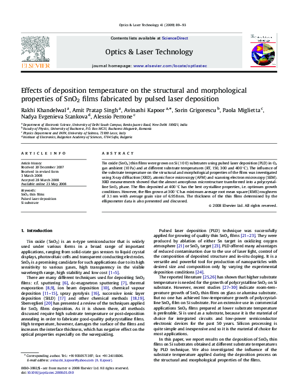 (PDF) Effects of deposition temperature on the structural and ...
