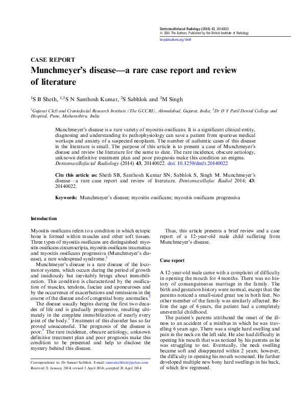 (PDF) Munchmeyer's disease—a rare case report and review of literature