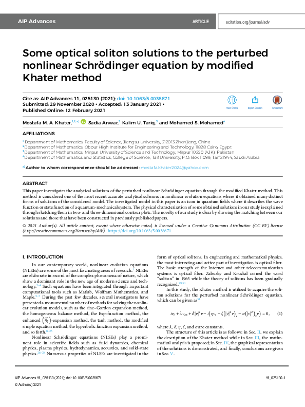 (PDF) Some optical soliton solutions to the perturbed nonlinear ...