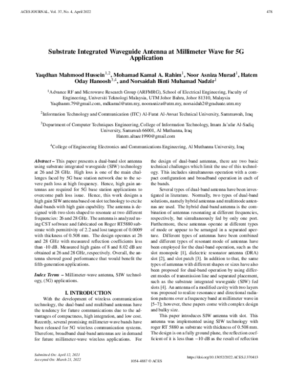 (PDF) Substrate Integrated Waveguide Antenna at Millimeter Wave for 5G ...