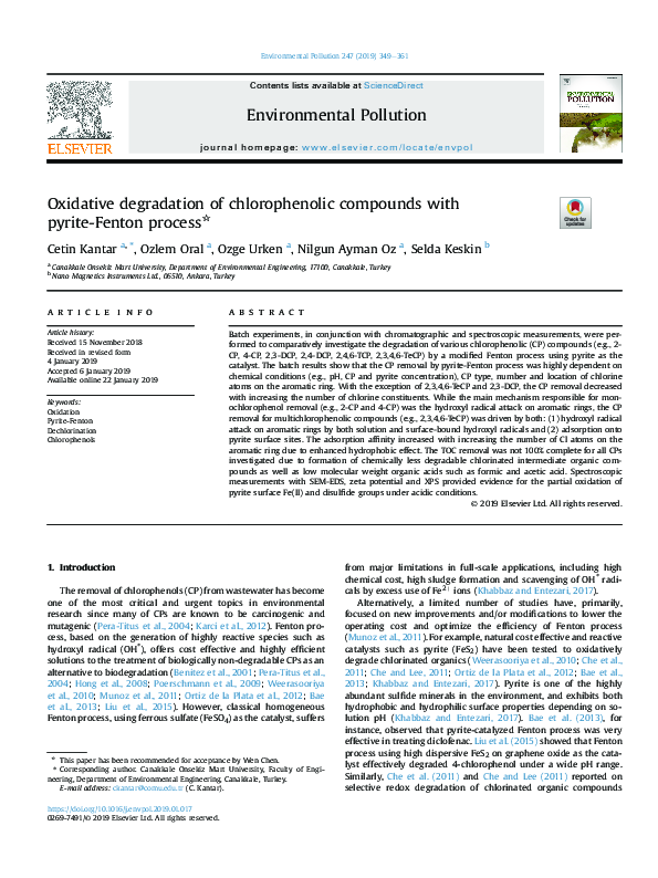 (PDF) Oxidative degradation of chlorophenolic compounds with pyrite ...