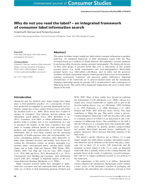 (PDF) Why do not you read the label? - an integrated framework of ...
