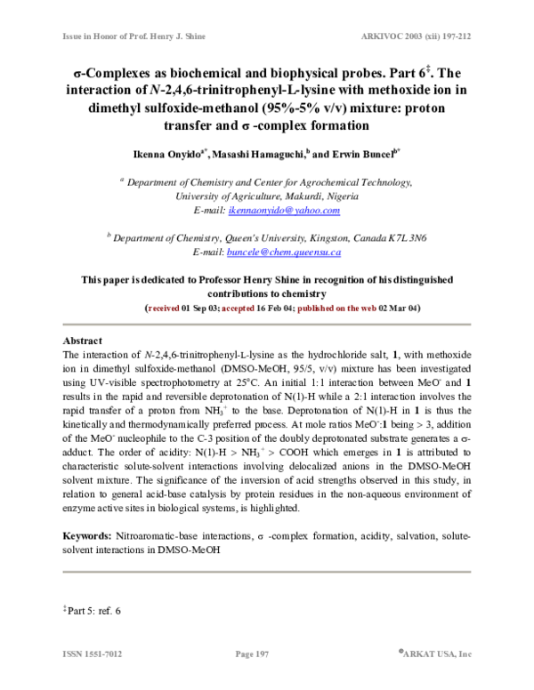 (PDF) σ-Complexes as biochemical and biophysical probes. Part 6. The ...