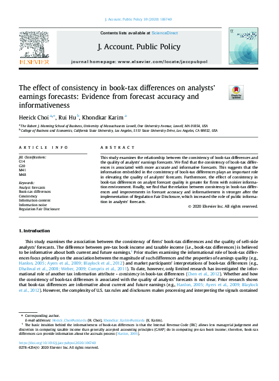 (PDF) The effect of consistency in book-tax differences on analysts ...