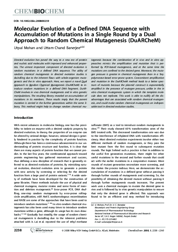(PDF) Molecular Evolution of a Defined DNA Sequence with Accumulation ...